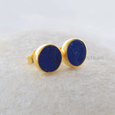 Lapis Lazuli Stud Earrings - 925 Pure Silver - Handcrafted Studs - 9mm Flat Round - Fashion Jewelry - Gift For Old Women - Jewelry For Lady
